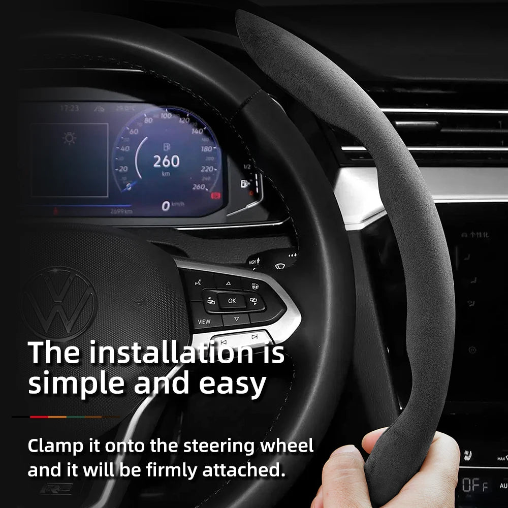 Suitable for Volkswagen Anti-Slip Buckle Segmented Suede Steering Wheel Cover Suitable for Polo Golf 5 6 7 Gol Cc Passat B6 B8 Jetta Scirocco T4 Crafter Taigo up Santana Nivus Tcros G3 Caddy Tiguan CM World
