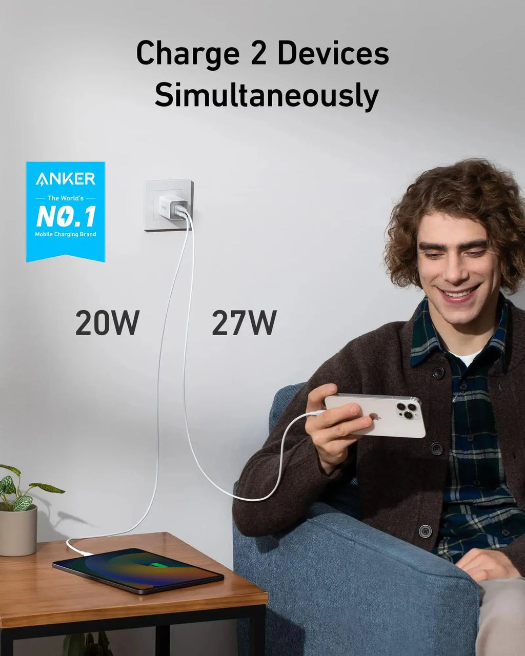 Anker 523 Charger Nano 3 47W Dual USB C Charger Durable Compact Fast Charging For Macbook Air/Galaxy/iphone/Xiaomi/AirPods Car Mobile World