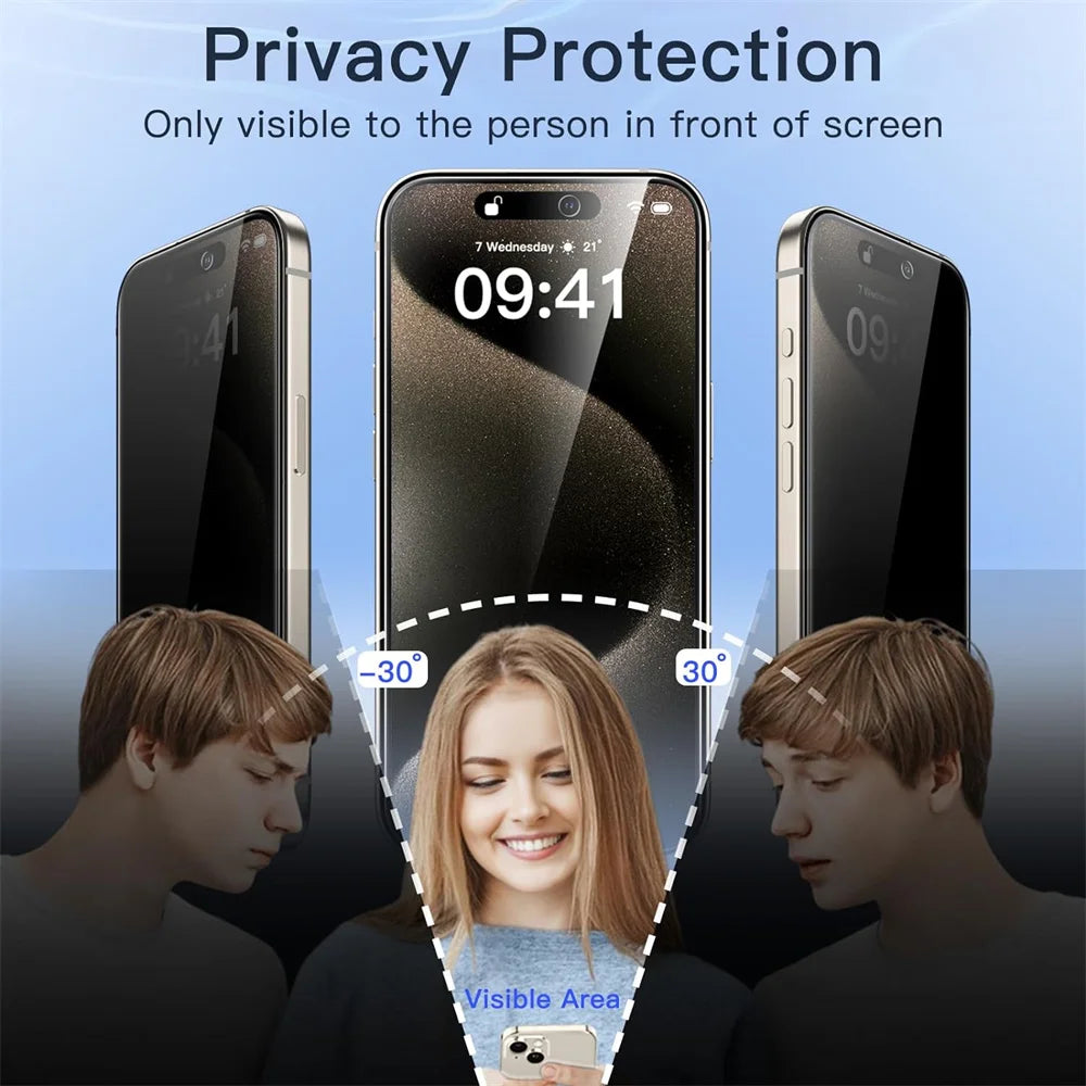 1~4PCS Anti-Spy Glass For iPhone 17 16 15 14 13 Pro Max Privacy Screen Protector & Camera Protection Film For iPhone15 12 11 Pro Car Mobile World
