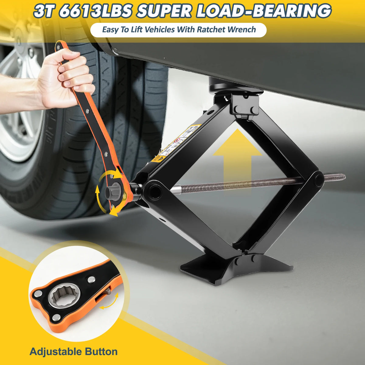 3 Ton Car Scissor Jack Kit Labor-Saving Repair and Tire Replacement Tool Auto Emergency Crank Lift Stand  with Lug Wrench Tire