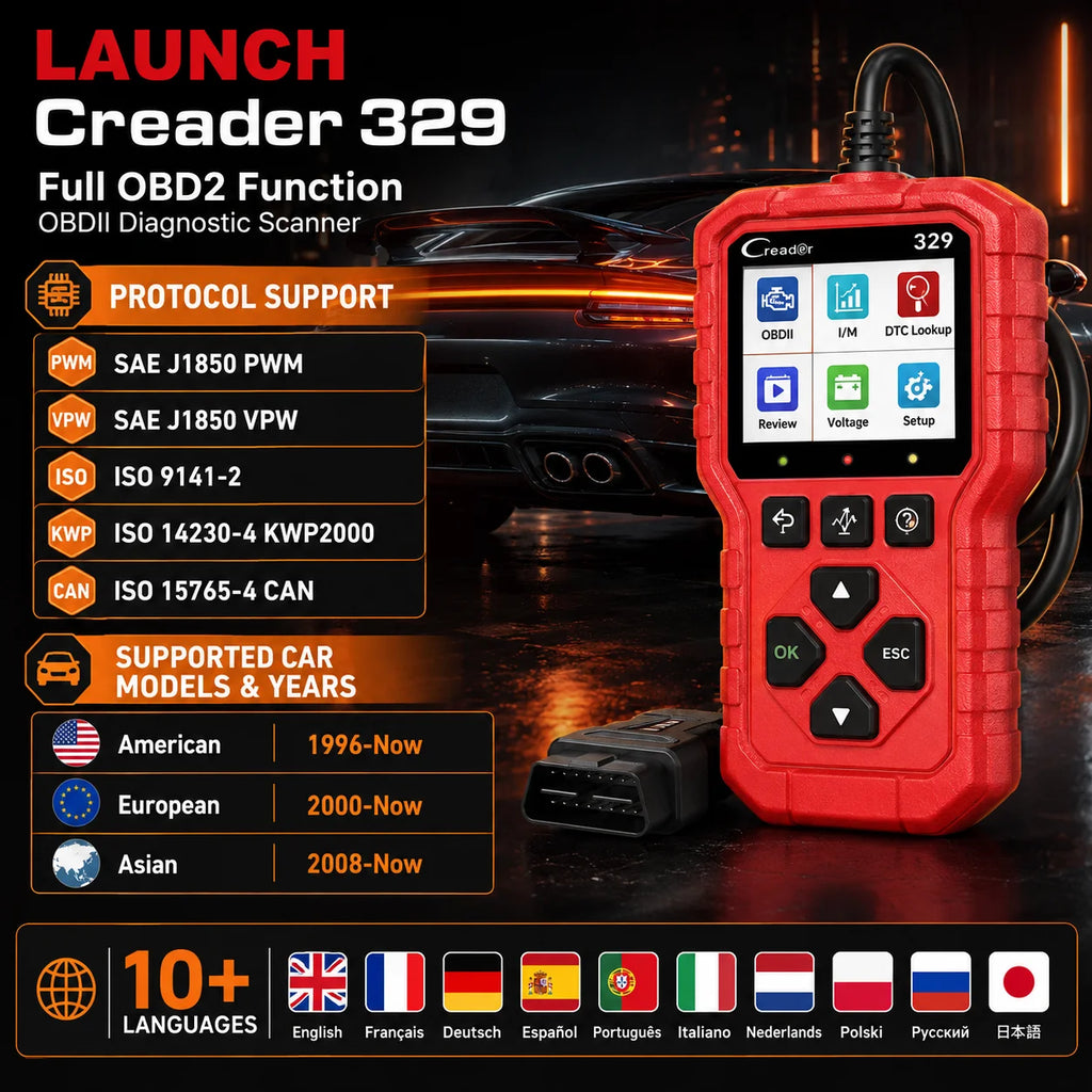 LAUNCH Creader 329 OBD2 Fault Scanner Auto Diagnostic Tool Check Engine Light Code Reader with Battery Test Live Data O2 Sensor EVAP for 1996+ OBDII Cars