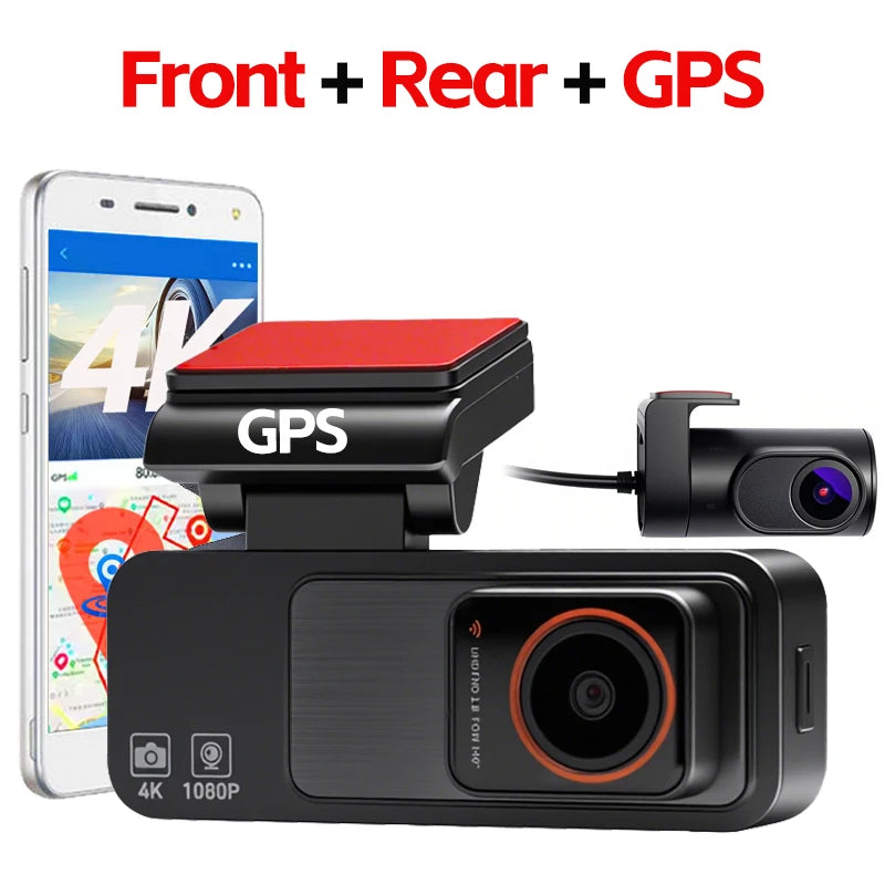 4K Dash Cam Built-in GPS WiFi Front and Rear Supercapacitor 24H Parking Monitor Dual Lens 3.2"IPS 2160P Car Driving Recorder DVR Car Mobile World