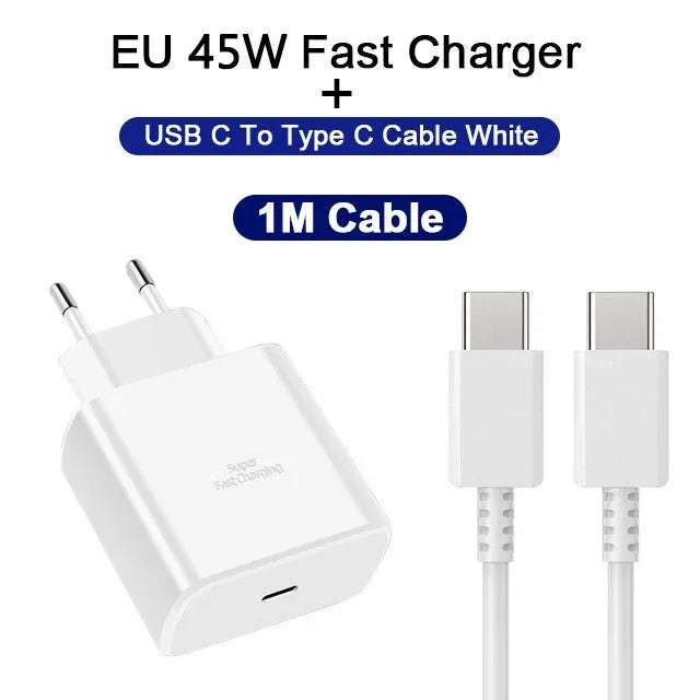 45W PD Fast Charging For Samsung Galaxy S22 S23 Ultra Note10 Plus Mobile Phone USB Type C Cable Fast Quick Charging Wall Adapter Car Mobile World