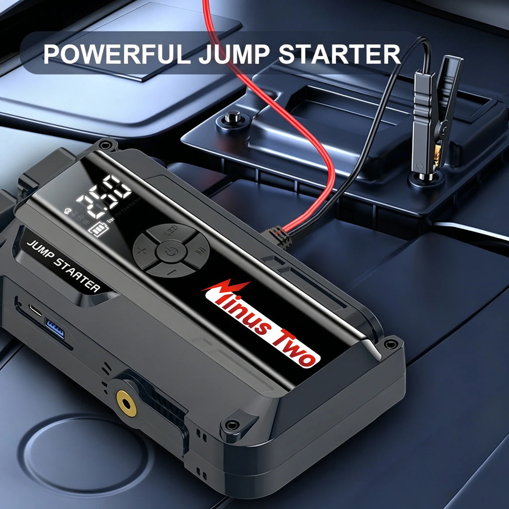 Car Jump Starter with Air Compressor, 8000mAh Battery Booster Power Bank 12V Petrol Diesel Car Emergency Kit with LED Light