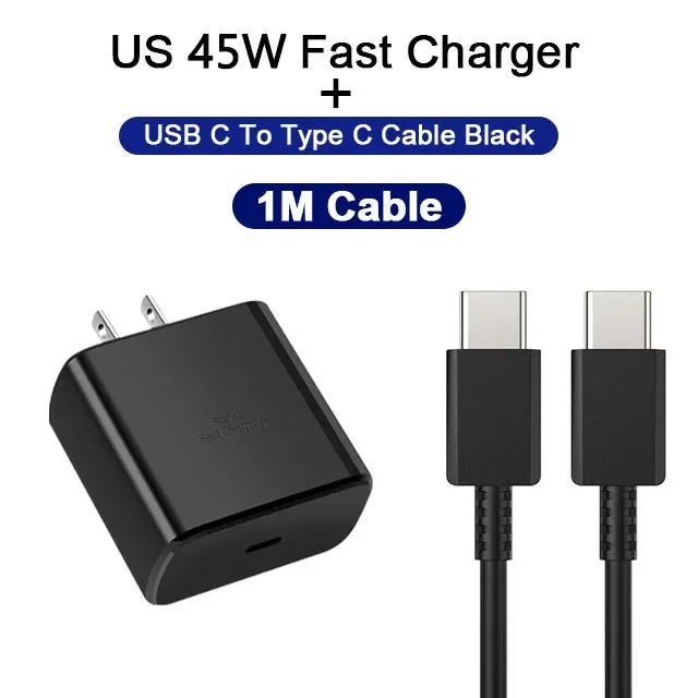 45W PD Fast Charging For Samsung Galaxy S22 S23 Ultra Note10 Plus Mobile Phone USB Type C Cable Fast Quick Charging Wall Adapter Car Mobile World