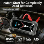 3000A Car Jump Starter with Power Bank 12V Emergency Battery Booster for Petrol Diesel Cars Portable Jump Box.
