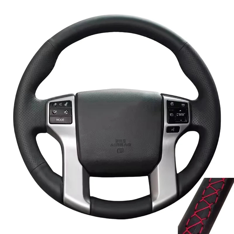 DIY Car Steering Wheel Cover For Toyota Land Cruiser Prado Tacoma Tundra Sequoia Customized Hand-stitched Microfiber Leather