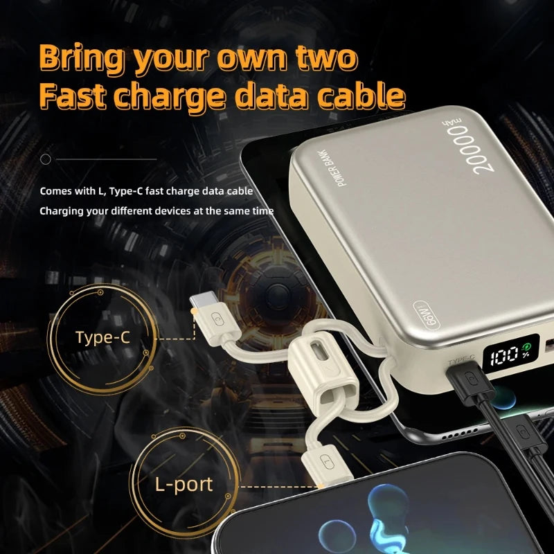 2025 NEW 66W 20000mAh Fast Charge Power Bank CCC Chinese Certification with Cable for Xiaomi Huawei Samsung IPhone Car Mobile World