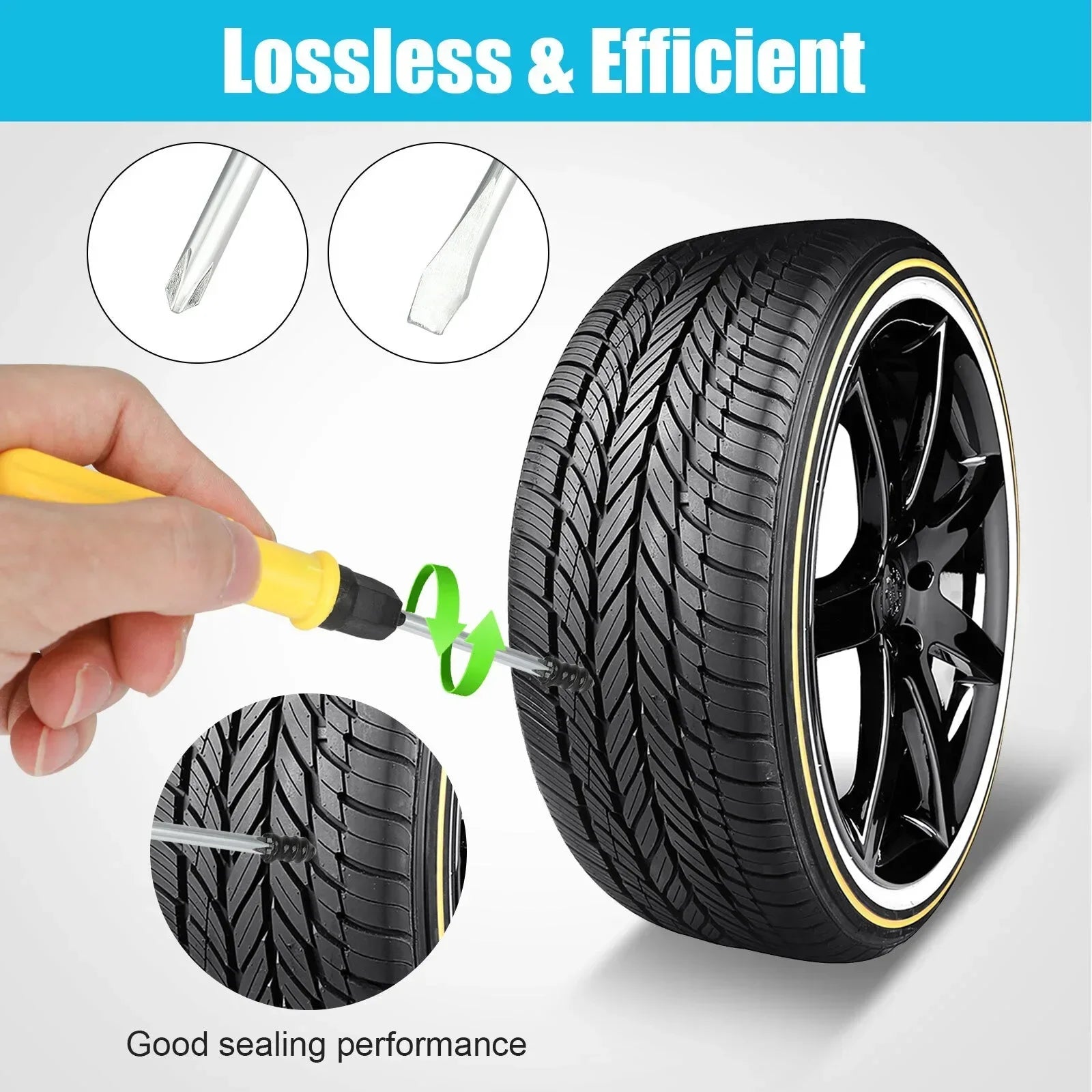 61x Car Tubeless Vacuum Tyre Puncture Repair Kit Screw Nails Tire Patch Plug Fix Tools With Screwdriver & Convenient Storage Box CM World