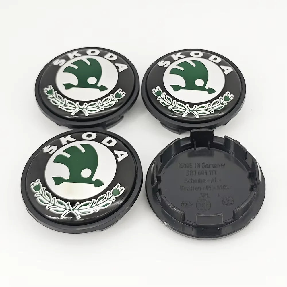 4pcs 56mm 65mm Green Black Chrome Car Wheel Center Caps for Skoda Rims Hubcaps Cover Emblem Badge Logo Auto Styling Accessories CM World