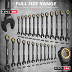 SEDY 24Pcs Ratcheting Wrench Set 72-Tooth CR-V Steel with Durable Black Finish Ratchet Spanners with Roll-Up Tool Pouch Repair