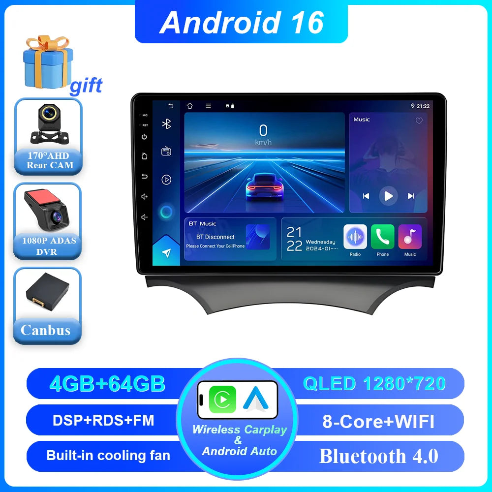 Android 16 Carplay For Ford Ka 2008 - 2014 Auto Radio Stereo Car Multimedia Video Player GPS Navigation QLED Touch Screen 4G DSP CM World