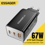 Essager 67W GaN USB-C Charger PD 3.0 QC 3.0 Fast Charge for iPhone 16 15 Pro Max Xiaomi Samsung Huawei Mate 70  Laptops Chargers Car Mobile World