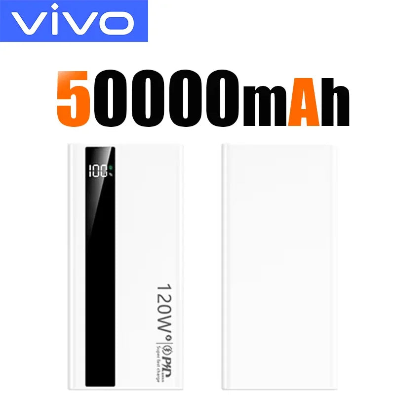 VIVO 500000mAh High Capacity Power Bank 120W Super Fast Charging External Battery Portable Battery Charger For iPhone Samsung