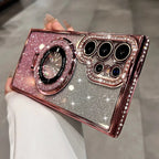 S26Ultra Glitter Bracket Case For Samsung Galaxy S25 S24 S23 S22 Ultra S26 Plus A55 A52S A15 Magnetic Diamond Shockproof Cover