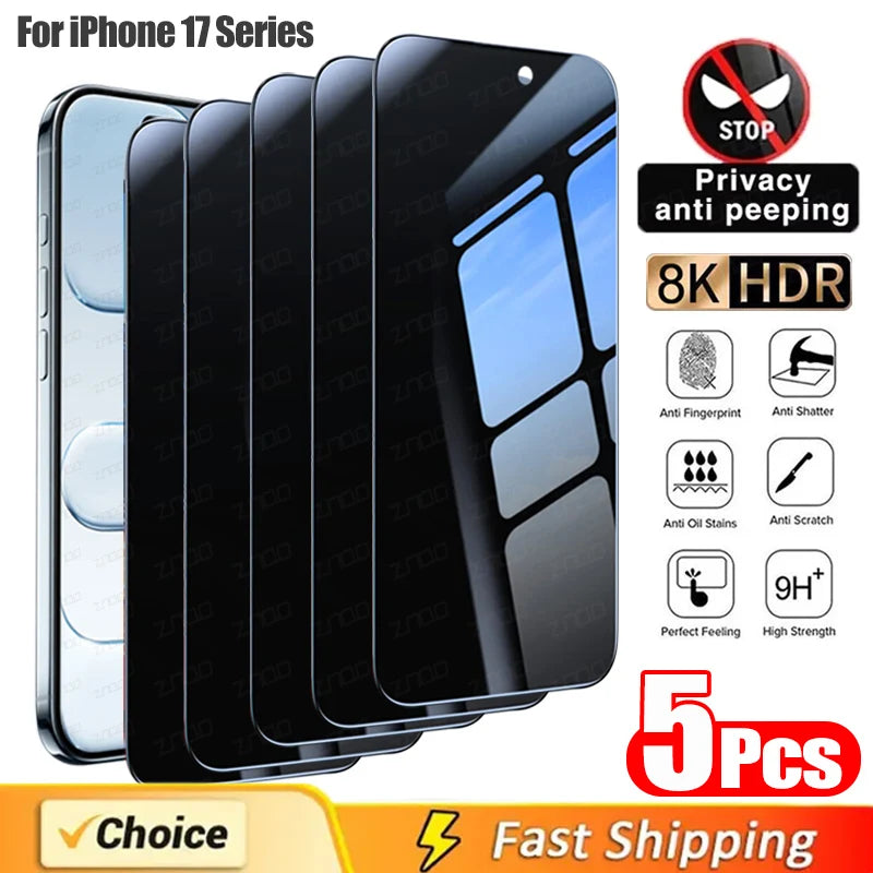 3/4/5Pcs Anti-Spy Tempered Glass For iPhone 17 Pro Max 17 Air Privacy Screen Protectors For iPhone 16 15 Plus 14 ProMax 16e