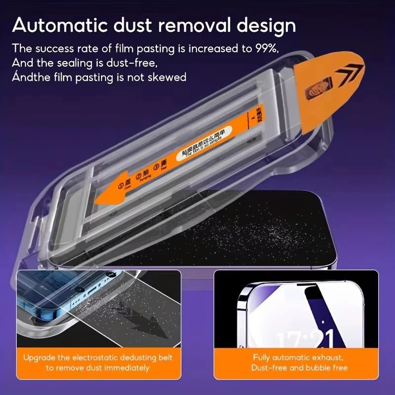 1-5Pcs Ultra HD Dust Free Screen Protector For iPhone 17 16 15 13 11 12 14 Pro Max 16e 7 8 Plus SE 17 Air Glass Easy Install Box Car Mobile World