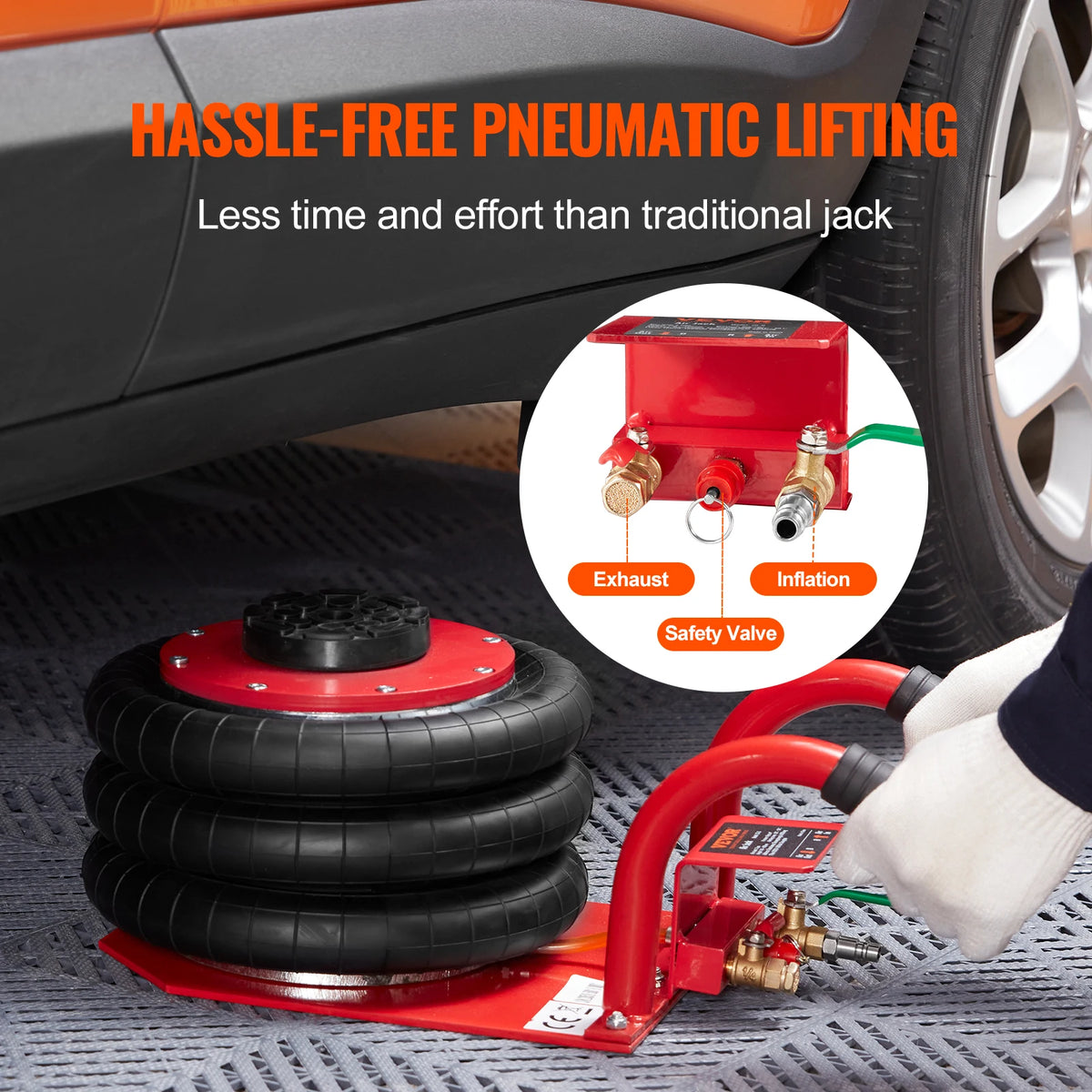 SucceBuy Triple Bag Air Jack 3 Ton/6600 lbs Capacity Portable Pneumatic Car Jacks Heavy Duty&Quick Lifting for Garage Car Repair