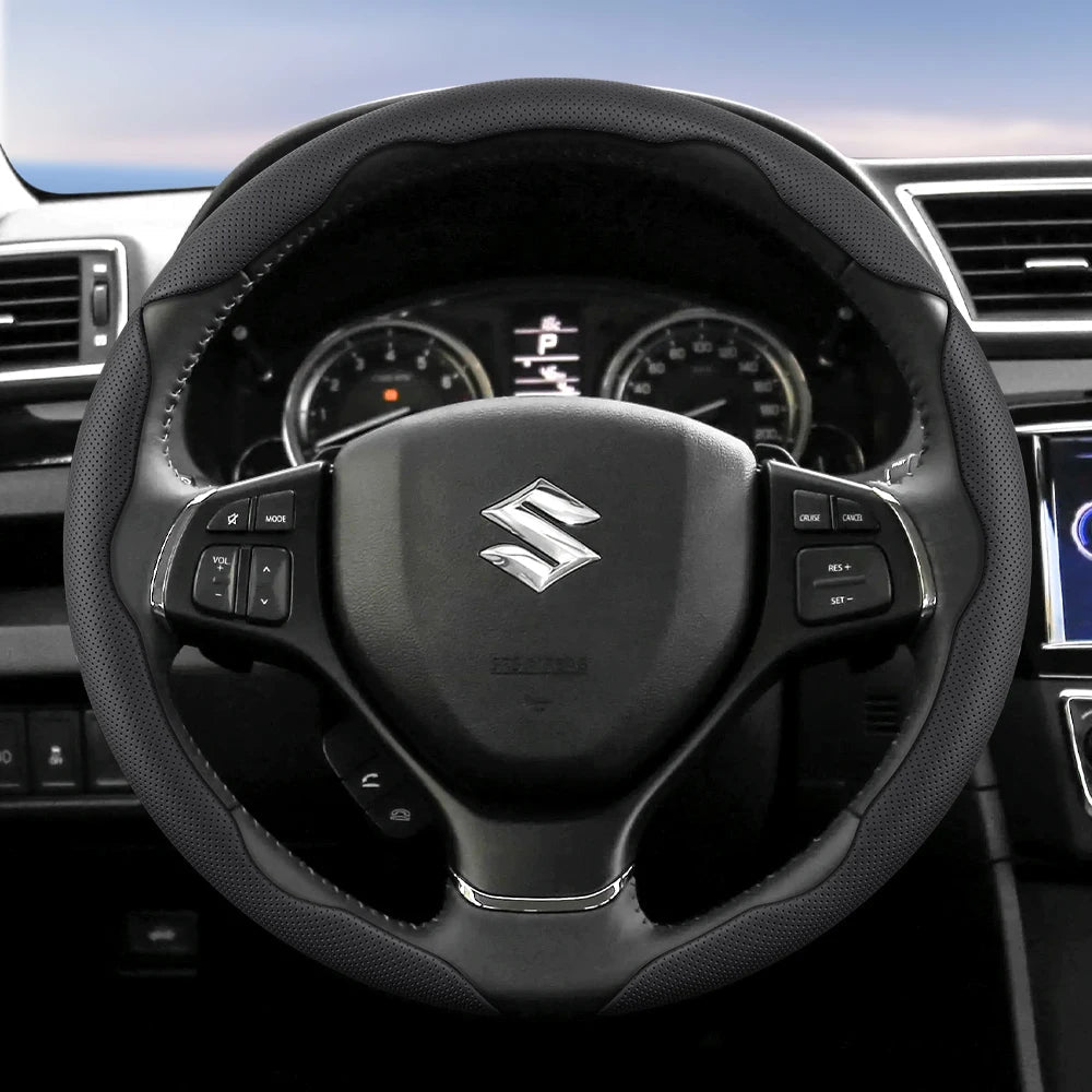Suitable for Suzuki Breathable Hole Leather Steering Wheel Cover Segmented Quick Release Design Anti-Slip and Durable Swift 2011 Sx4 Grand Vitara Jimny Solio S-Cross Alto Liana Baleno 2013 Zc32S Sport Ly Accessories Ciaz CM World