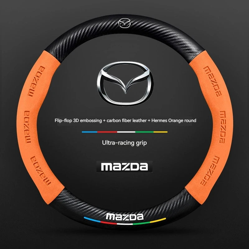 For Mazda 3 5 6 SKYACTIV Axela Atenza CX30 CX5 CX8 CX9 MX5 RX8 RX7 BT50 Carbon fiber Suede Car Steering Wheel Cover Accessories CM World