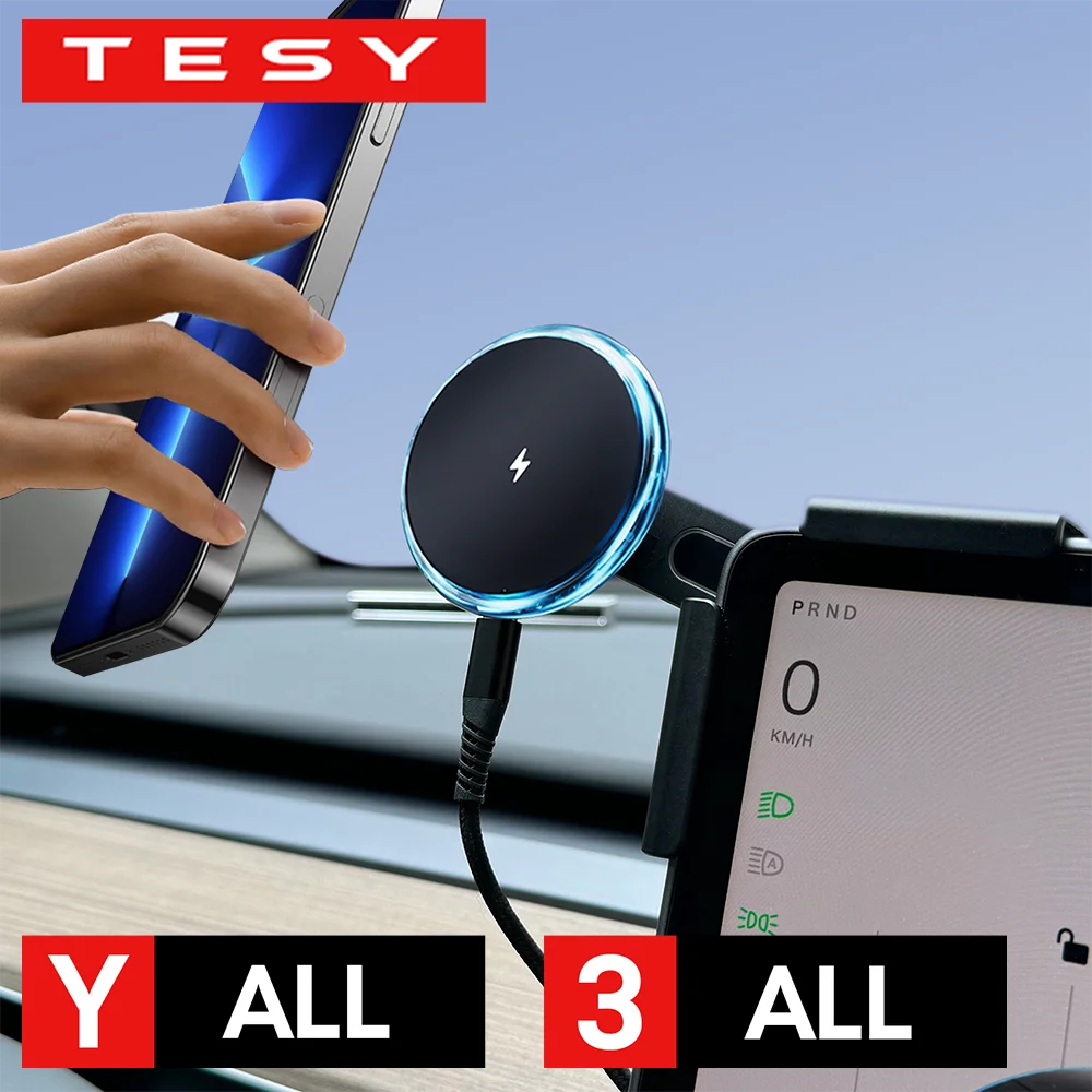 Blue Light Magnetic Wireless Charger Phone Holder Screen Mount Compatible with MagSafe For Tesla Model Y 3 S X Juniper Launch CM World