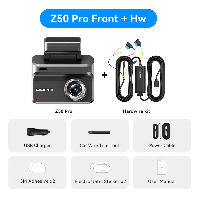 DDPAI Z50 Pro Dash Cam 4K Car DVR 3"IPS Screen 5GHz WiFi GPS ADAS 24H Parking Monitor Front and Rear Dashcam Car Camera Car Mobile World