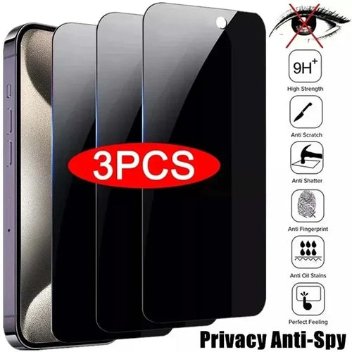 3Pcs Privacy Screen Protector For iPhone 13 14 15 16 17 Pro Max Mini 8 7 Plus Anti-spy Protective Glass For iPhone 17 XR XS Max Car Mobile World