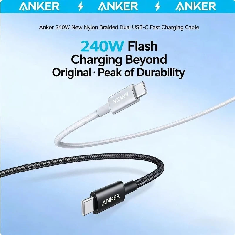 Anker Zolo 240W Anti-Dust Woven USB-C Cable Fast Charging Data Transfer Wire for iPhone MacBook Huawei Android Phones Laptops