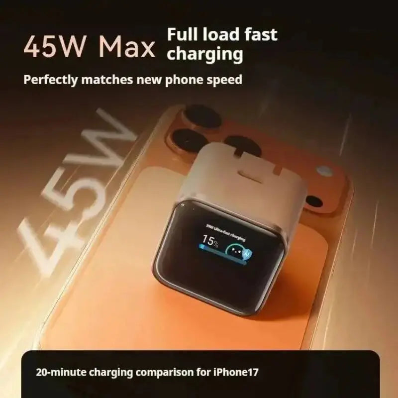 Anker Charging Head Smart Display 45W Fast Three Section Folding Pin GaN Protective Chip for iPhone 17 Pro Max Series Tablet Car Mobile World