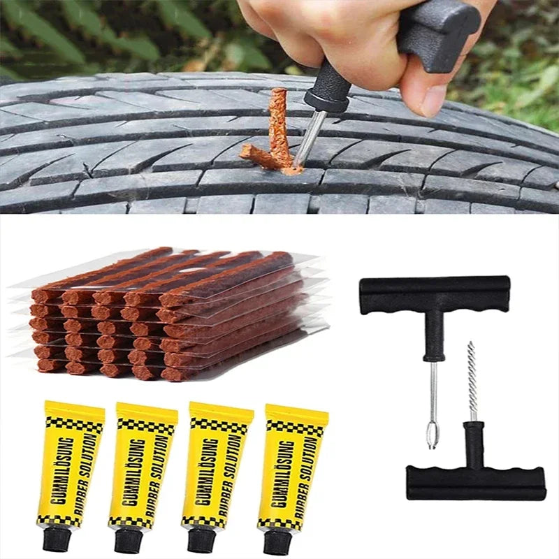 Car Tire Repair Kit Emergency Tire Repair Strips Glue Tubeless Tire Puncture Plug Set For Trucks Cars Motorcycles Accessories CM World