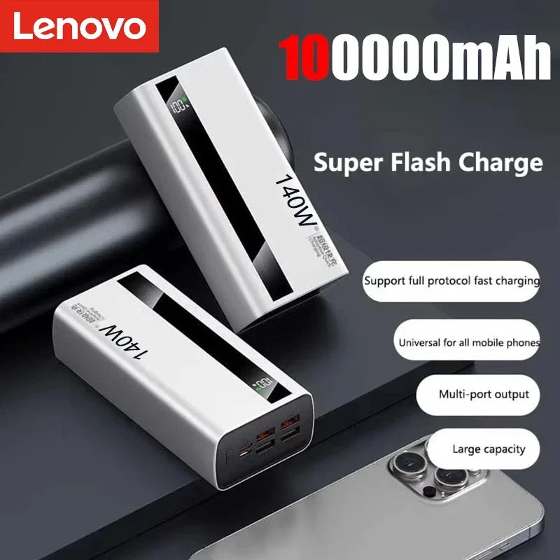 Lenovo CCC 500000mAh Powerbank 140W Super Fast Charging Portable Battery Charger Ultra Capacity LED Digital Display
