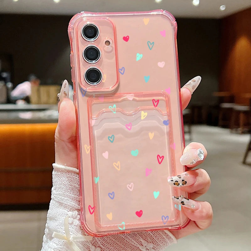 Card Bag Wallet Case For Samsung Galaxy S26 S25 S24 Ultra S23 S24 FE A17 A57 A55 A37 A15 A16 A56 5G Tiny Hearts TPU Phone Cover