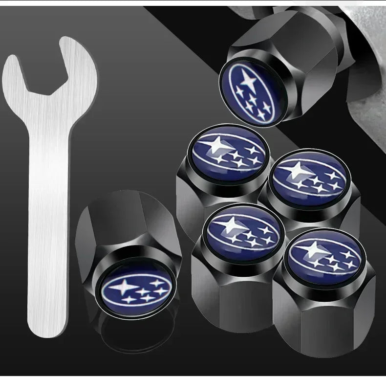 Car Wheel Tire Valve Stem Caps Air Cover with Wrench for Subaru Forester Ascent BRZ STI Exiga Legacy Outback Tribeca WRC WRX XV CM World