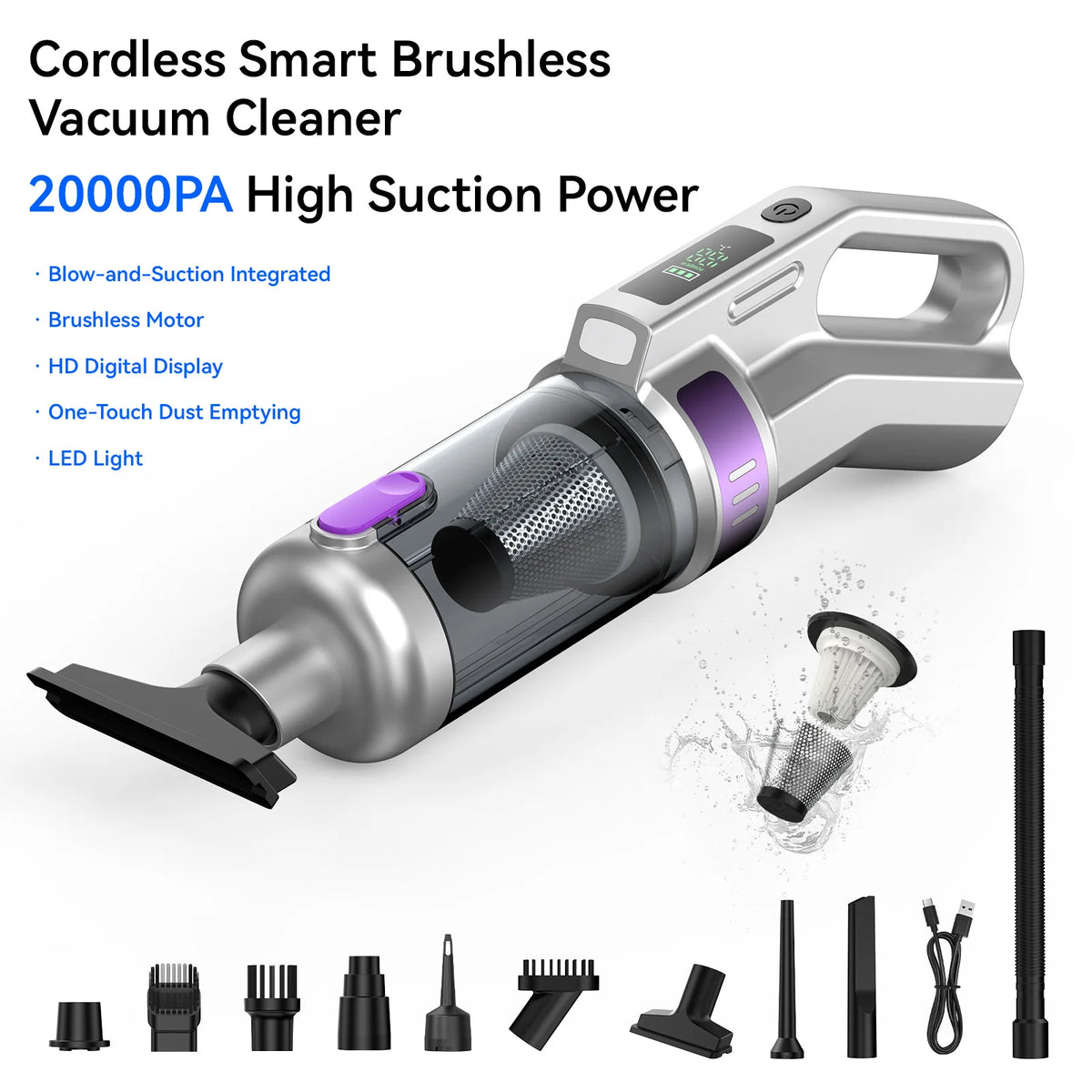 Handheld Vacuum Cleaner 20000PA Large Suction, Portable Blowing and Suction All-in-one Machine,  Car and Household Dual-purpose