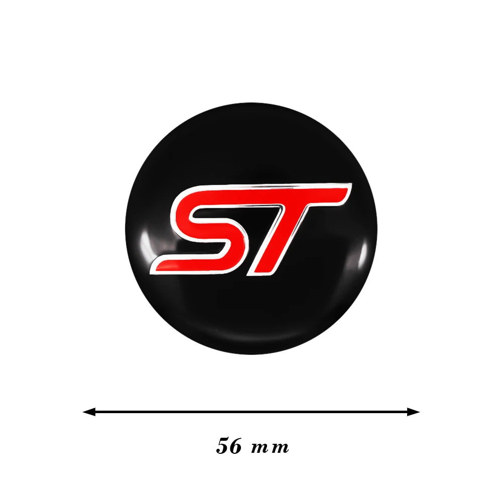 Car Wheel Center Cover Hub ST Badge Stickers 4Pcs 56mm Caps Stickers For Mustang Focus 3 Fiesta EcoSport Ranger Fusion Mondeo