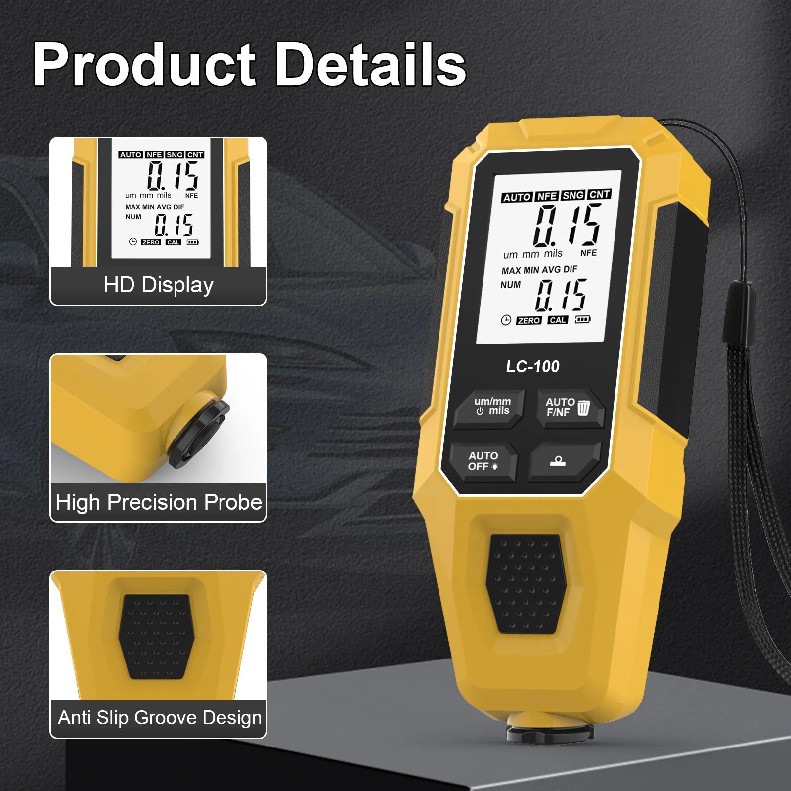 Portable Digital Coating Thickness Gauge LCD Display, Accurate 0.1mm Measurement for Car Boat Metal Foil Furniture, ABS Material CM World