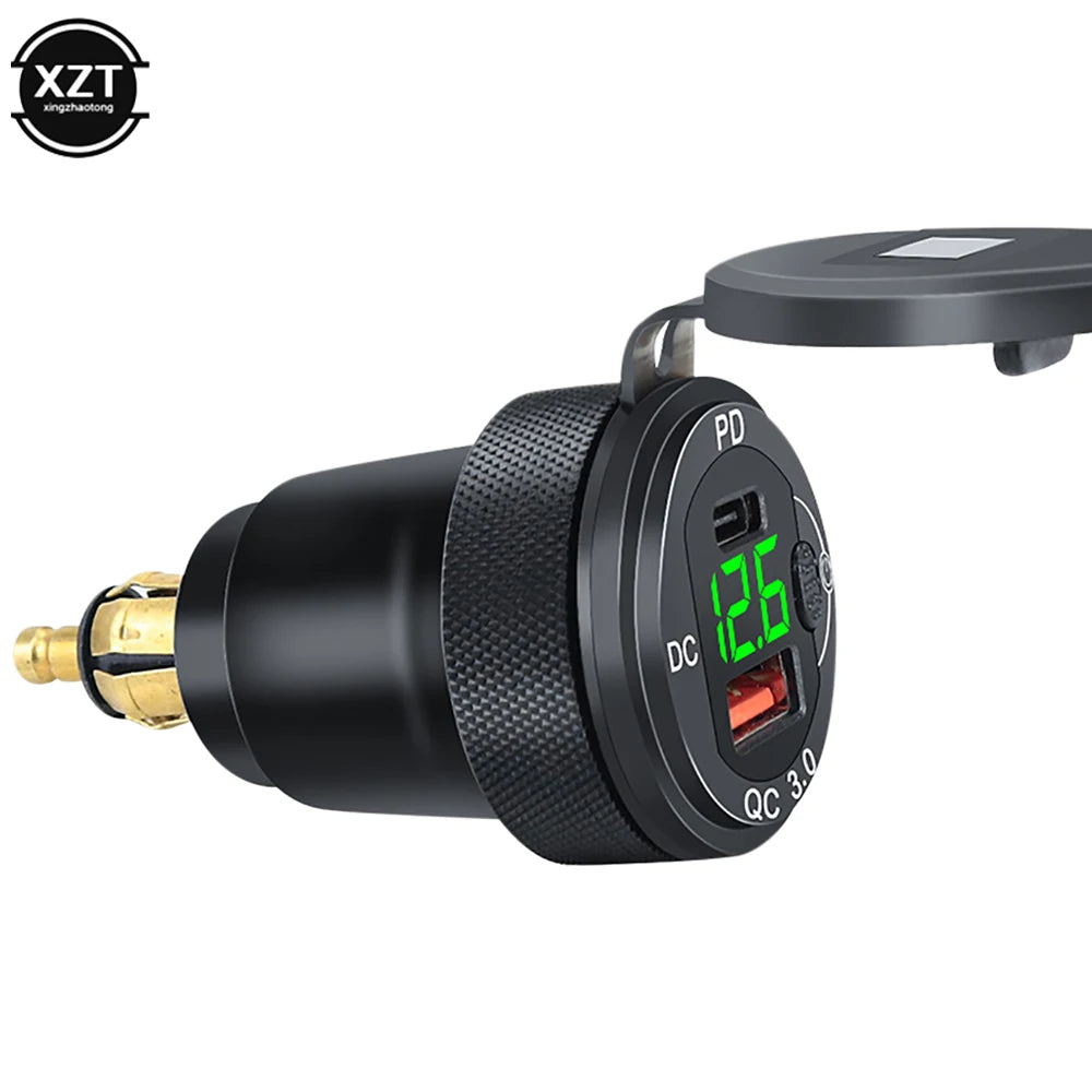 Car Motorcycle Cigarette Lighter Dual USB Car Charger QC3.0+QCPD Fast Charger 12-24V Charging Adapter for BMW R1200GS R1250GS