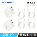 40W 2 Ports USB-C Type-C GaN Fast Charger with Charging Light, Fast Charging Block with 3.3Ft Type-C Charging Cable For IPhone Car Mobile World