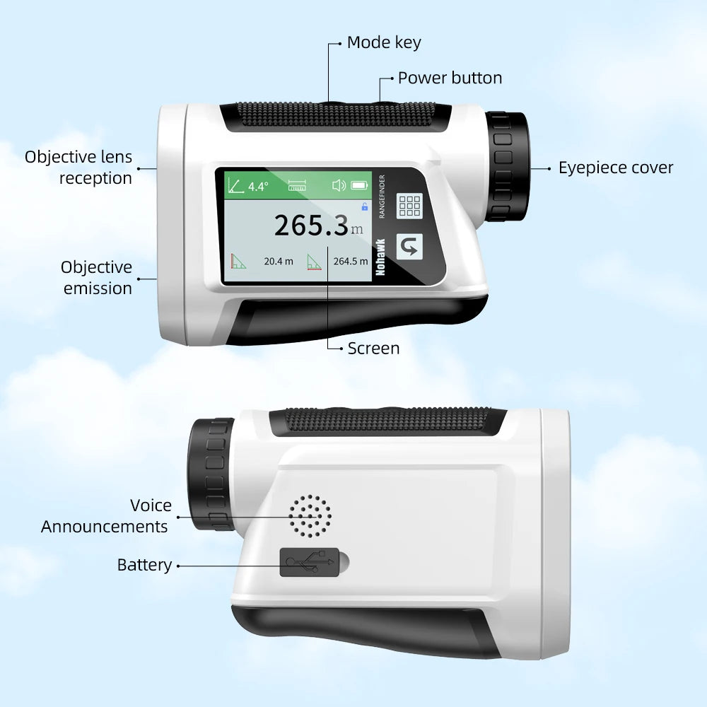 NOHAWK Multi-function Golf Rangefinder, Side Screen Display And Voice Announcement,  Flag Lock Vibration for Golfers And Hunters CM World