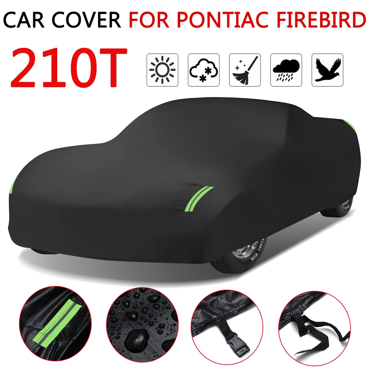 Black 210T Car Cover For Pontiac Firebird Car Tent Exterior Covers Outdoor Winter Snow Sun Rain Resistant Frost Protection CM World