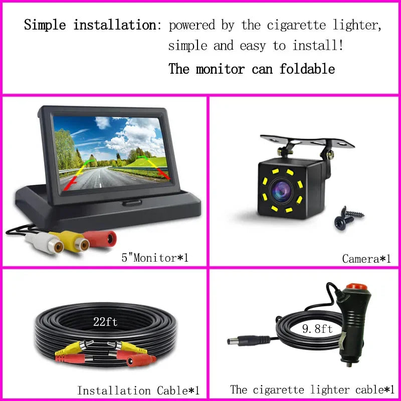 Easy Installation Rear View Backup Camera 4.3/5 Inch Car LCD Monitor for Vehicle Van Night Vision Reverse Video Parking CM World
