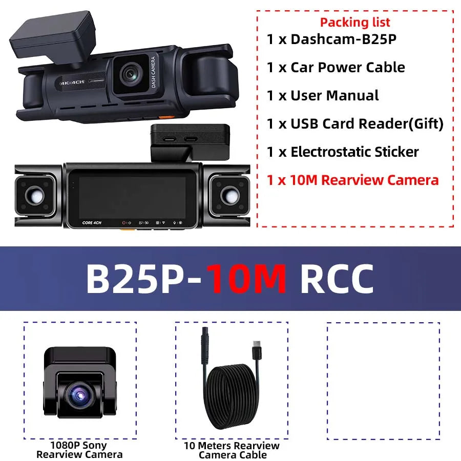 E-ACE Dashcam 4 Channel UHD 4K Car Dvr Built-in GPS WIFI Module Infrared Night Vision Front Left Right Rear Lens Black Box ﻿ Car Mobile World