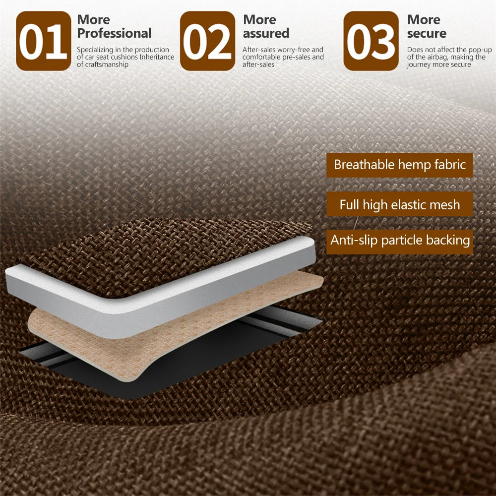 Universal Flax Car Seat Cover Front Rear Cushion Comfortable Breathable Protector Mat Four Season Pad Auto Interior Accessories CM World