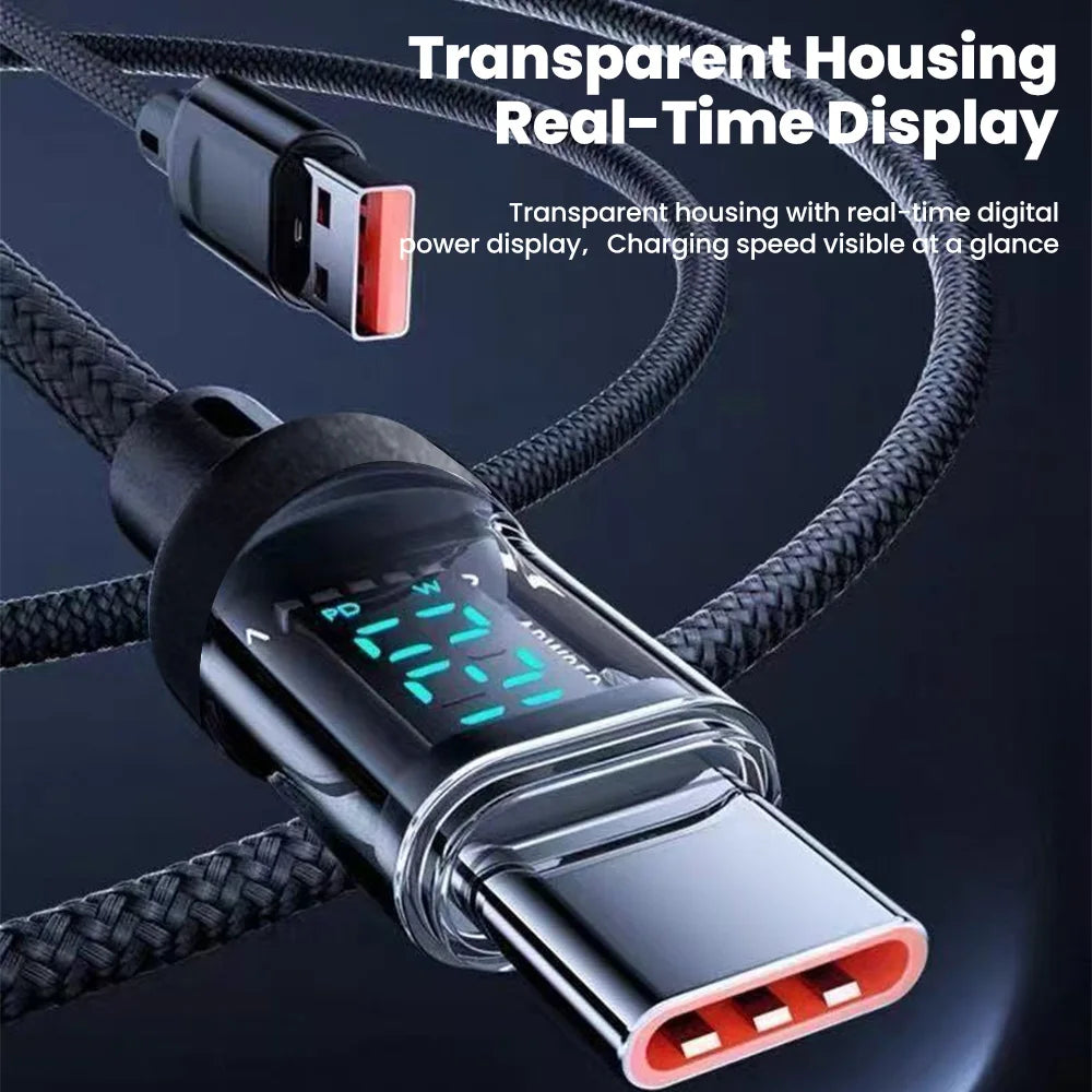 Digital Display USB A Type C To Type C Cable 120W Super Fast Charging Cable For iPhone Xiaomi Data Cord Phone Charging USBC Line