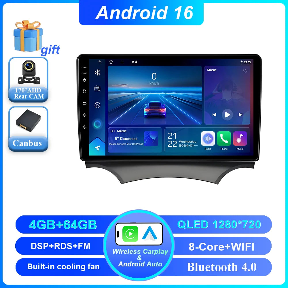 Android 16 Carplay For Ford Ka 2008 - 2014 Auto Radio Stereo Car Multimedia Video Player GPS Navigation QLED Touch Screen 4G DSP CM World