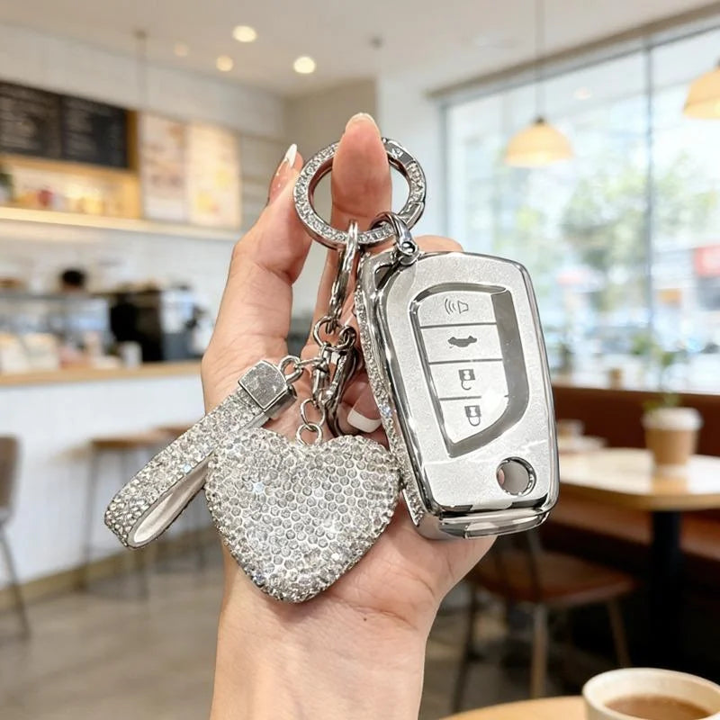 [ Side Diamonds ] 4 Buttons TPU Car Key Case Cover Shell Fob for Toyota Camry Corolla Levin RAV4 Highlander C-HR Avalon Vios Yar