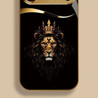 Cool Crown Lion Pattern Gold Metallic Paint Glass Phone Case For iPhone 11 12 13 14 15 16 17 Pro Max 14 Plus 17 Air 16E Cover