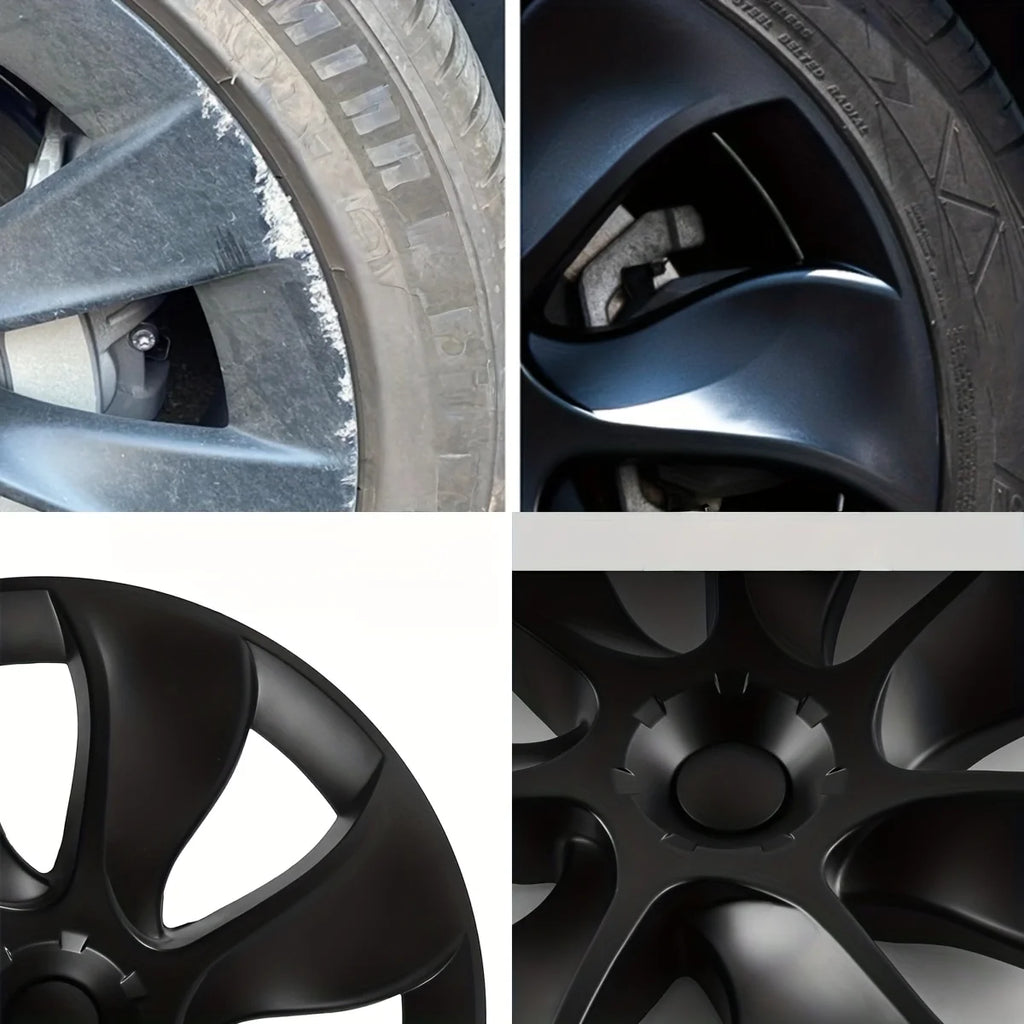 4Pcs 19 Inch Hubcap For Model Y 2020-2024 Wheel Cover Symmetric Turbine Matte Black Full Rim Protector Car Exterior Accessories
