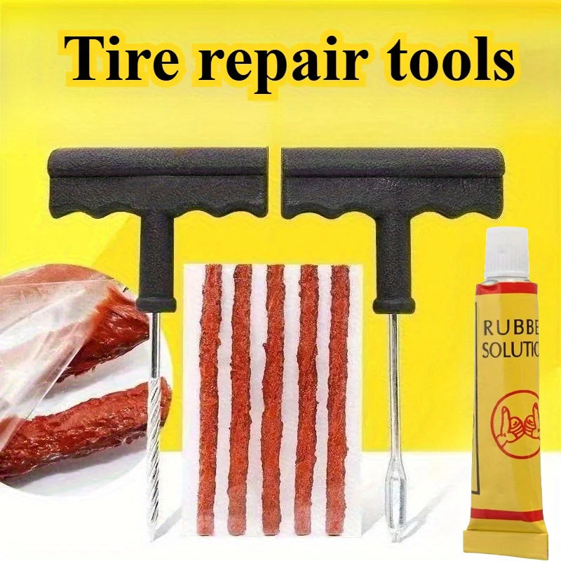 Durable Wear-Resistant Tubeless Tire Repair Kit Fast Puncture Fix with Rubber Strips, Universal for Cars, Motorcycles & Bicycles CM World