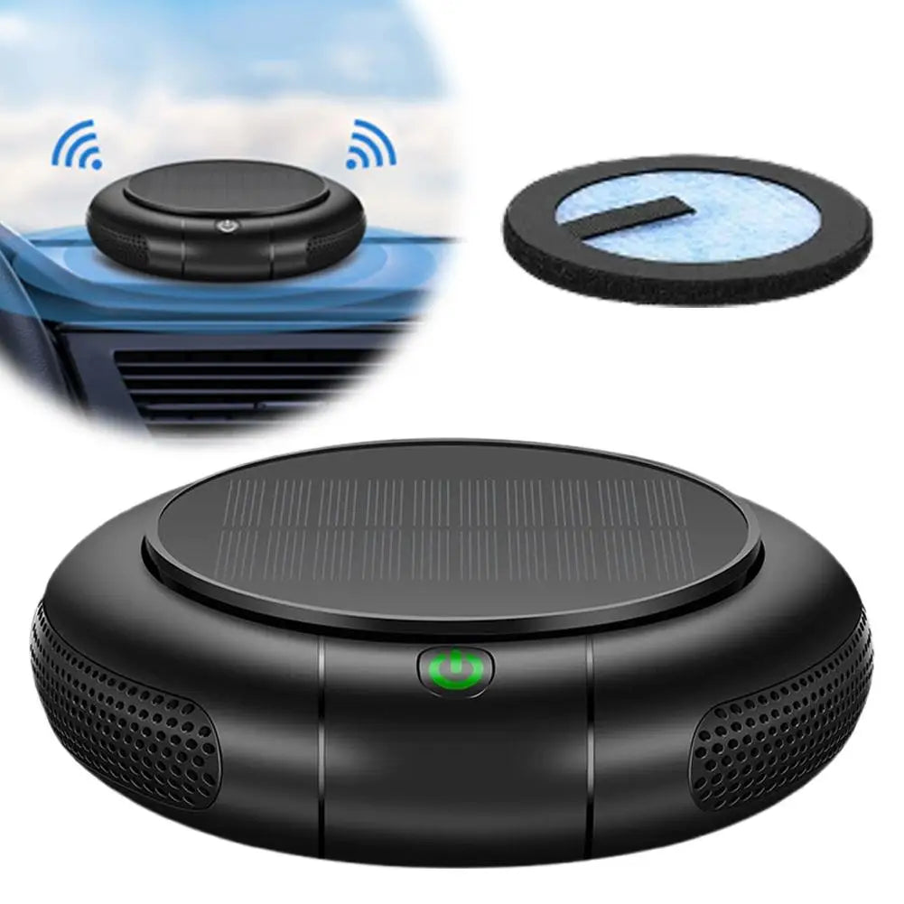 Car Air Purifier Solar/USB Powered, HEPA Filter & Negative Ion, Remove PM2.5/Smoke/Dust, 1200mAh Portable Auto Air Cleaner Car Mobile World